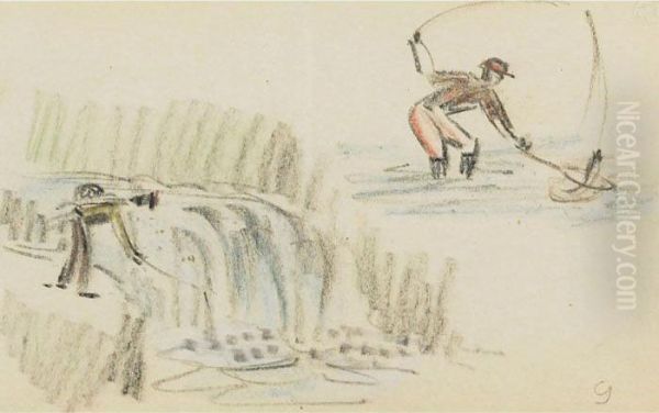 Studies Of A Man Fishing Oil Painting by Clarence Alphonse Gagnon