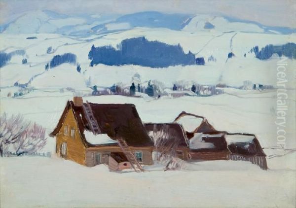 Ferme Du Rang St. Laurent: Baie St. Paul Oil Painting by Clarence Alphonse Gagnon