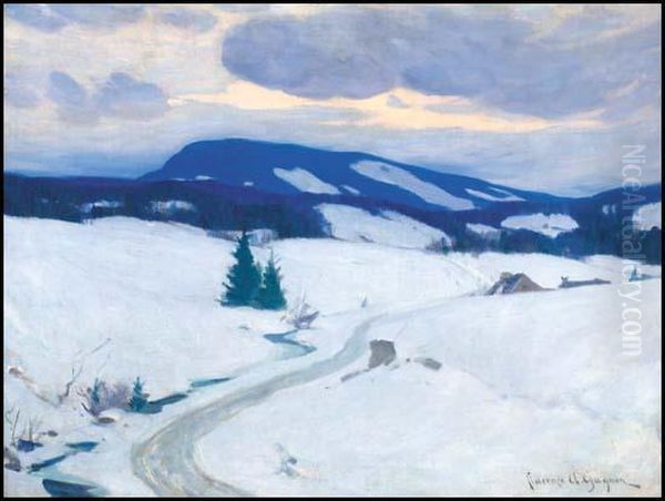 Twilight In The Laurentians, Winter Oil Painting by Clarence Alphonse Gagnon