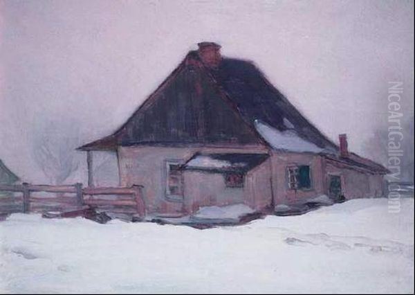 Maison Dans Le Brouillard, Baie St. Paul, 1915 Oil On Panel Oil Painting by Clarence Alphonse Gagnon