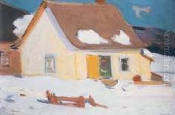 Small Farm House In The Hills Of Baie St. Paul, 1924 Oil On Panel Oil Painting by Clarence Alphonse Gagnon