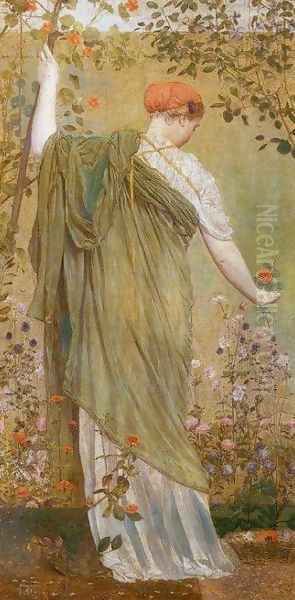 A Garden Oil Painting by Albert Joseph Moore