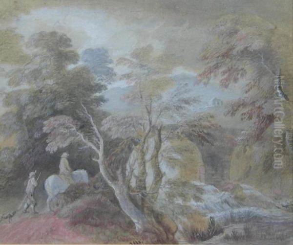 Travellers In A Wooded Landscape Oil Painting by Thomas Gainsborough