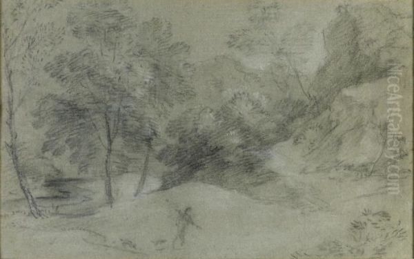 Hilly Wooded Landscape With Figure And Stream Oil Painting by Thomas Gainsborough