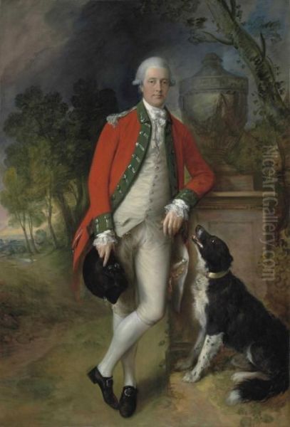 Portrait Of Colonel John Bullock
 (1731-1809), Full-length, Dressed In Military Uniform In A Landscape, 
With A Dog At His Feet Oil Painting by Thomas Gainsborough