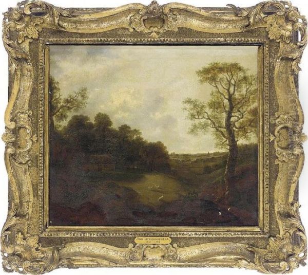 A Wooded Landscape With A Shepherd At Rest By A Tree Oil Painting by Thomas Gainsborough