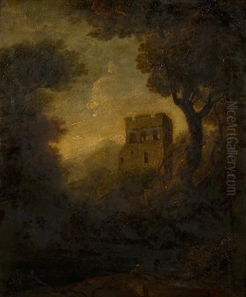 Castelated Tower In A Wooded Landscape Oil Painting by Thomas Gainsborough