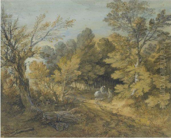 Wooded Landscape With Horseman Oil Painting by Thomas Gainsborough