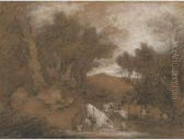 Herdsman Watering His Cattle And Goats In A Pool Oil Painting by Thomas Gainsborough