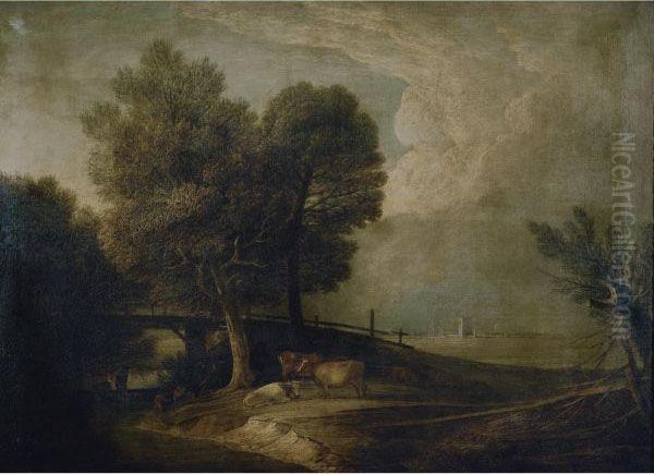 Figures With Cattle In A Landscape Oil Painting by Thomas Gainsborough