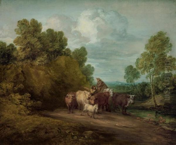 Wooded Rocky Landscape With Mounted Peasant Oil Painting by Thomas Gainsborough