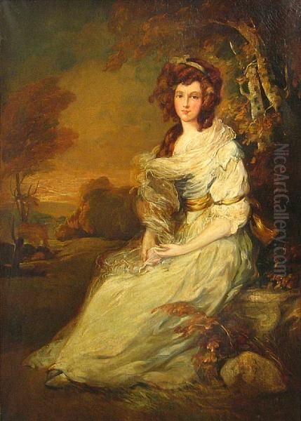 A Portrait Of A Lady Seated In Alandscape Oil Painting by Thomas Gainsborough