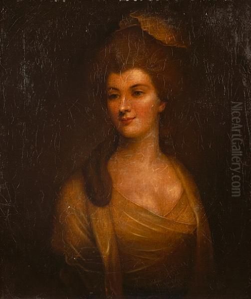 A Portrait Of A Lady In A White Dress, Bust-length Oil Painting by Thomas Gainsborough