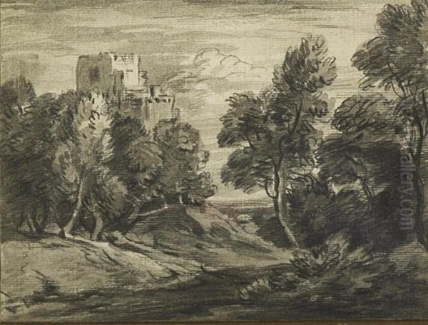 Wooded Landscape With Castle Oil Painting by Thomas Gainsborough