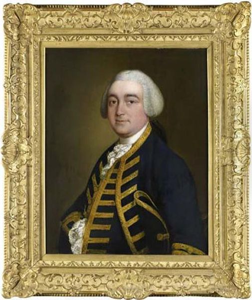 Half Length Portrait Of Christopher Griffith Jnr Of Padworth In A Blue Coat Oil Painting by Thomas Gainsborough