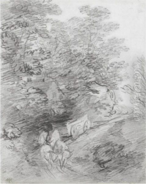 Study Of A Bullock Cart On A Winding Track With Nearbycottage Oil Painting by Thomas Gainsborough