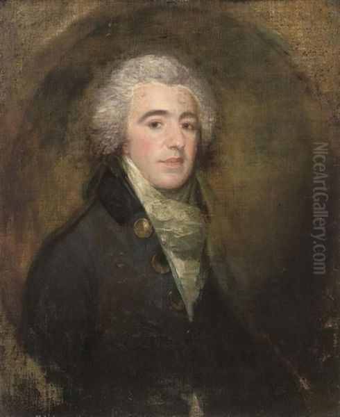 Portrait Of A Gentleman, Half-length, In A Black Coat, In A Feignedoval Oil Painting by Thomas Gainsborough