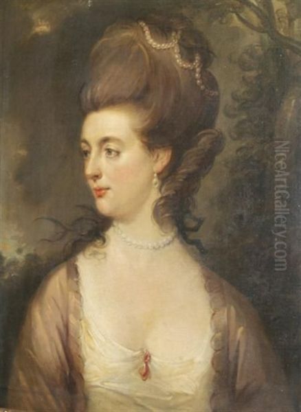 Portrait Of An Elegant Ladyin Pearls Oil Painting by Thomas Gainsborough