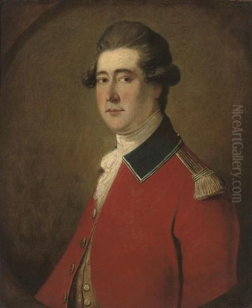 Portrait Of An Officer, Half-length, In A Red Coat With Goldepaulets, Feigned Oval Oil Painting by Thomas Gainsborough