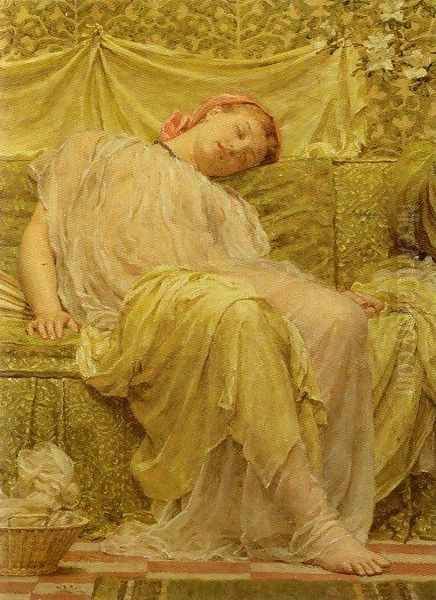 A Workbasket Oil Painting by Albert Joseph Moore