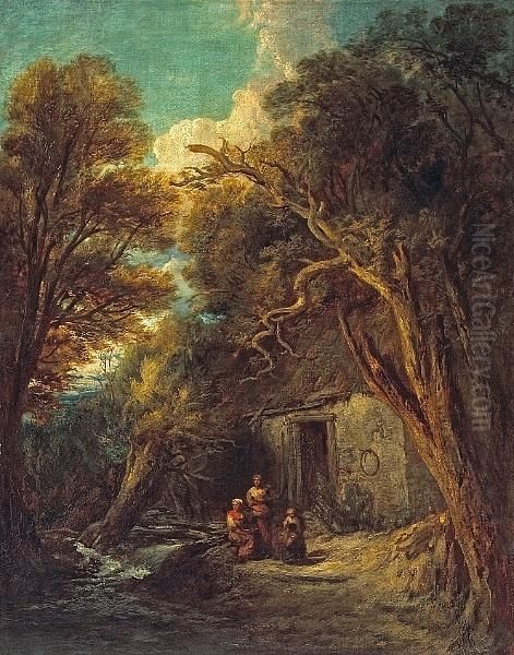 A Cottage In A Forest With Figures At Thedoor Oil Painting by Thomas Gainsborough