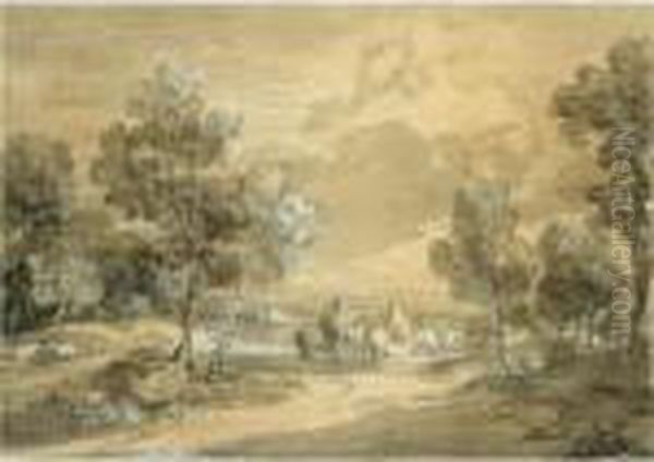 Open Landscape With Travellers On A Road Oil Painting by Thomas Gainsborough