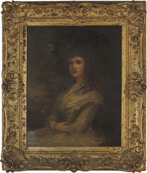 Portrait Of A Lady, Seated 
Three-quarter-length, In Yellow Dress And Hat, In An Extensive Landscape Oil Painting by Thomas Gainsborough