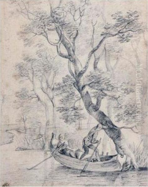 A River Scene With A Couple In A Boat By A Tree Oil Painting by Thomas Gainsborough