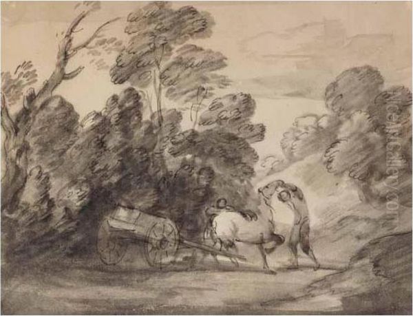 Wooded Landscape With Figures, Horse And Cart Oil Painting by Thomas Gainsborough