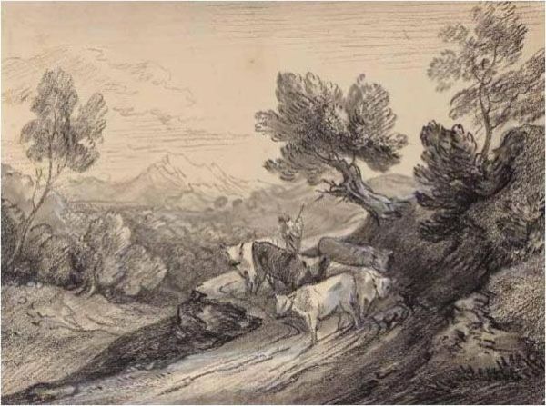 Wooded Mountain Landscape With Herdsman And Cows Oil Painting by Thomas Gainsborough