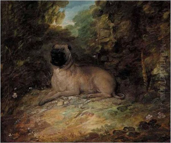 Portrait Ofa Pug Belonging To Jonathan Spilsbury, In A Landscape Oil Painting by Thomas Gainsborough