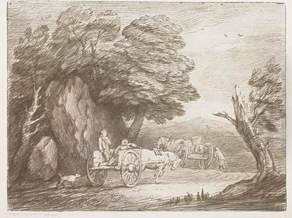 Wooded Landscape With Two Country Carts And Figures Oil Painting by Thomas Gainsborough