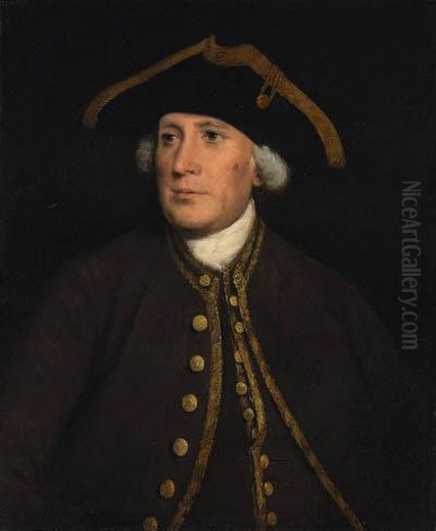 Portrait Of A Gentleman, Half-length, In A Brown Coat With Goldtrim And A Tricorn Hat Oil Painting by Thomas Gainsborough