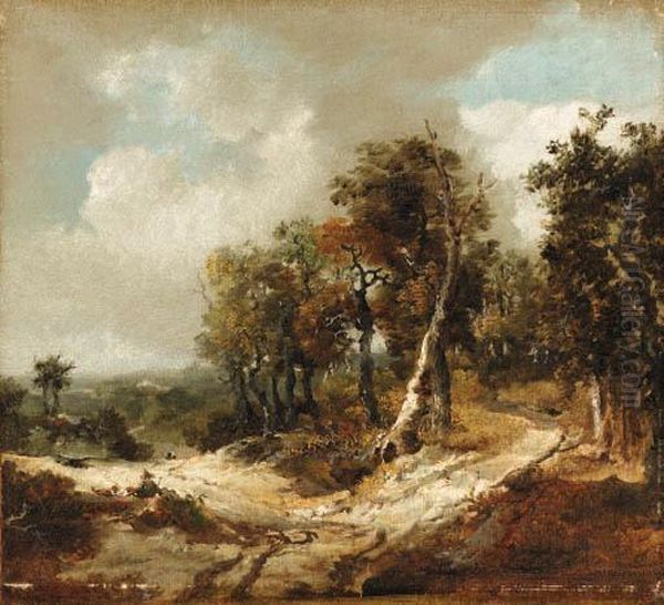 A Wooded Landscape With A Traveller Seated At A Fork In Thepath Oil Painting by Thomas Gainsborough