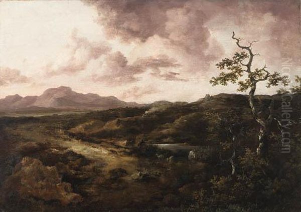 A Twilight Landscape With A Shepherd By A River Oil Painting by Thomas Gainsborough