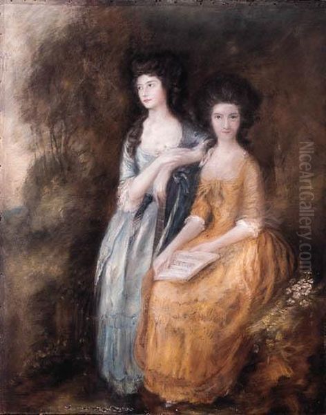 The Linley Sisters, Mrs. 
Sheridan And Mrs. Tickel, Full-length, Oneseated, In A Wooded Landscape Oil Painting by Thomas Gainsborough