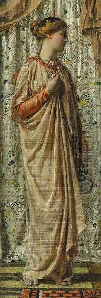 Standing female figure holding a glass pitcher, circa 1877 Oil Painting by Albert Joseph Moore