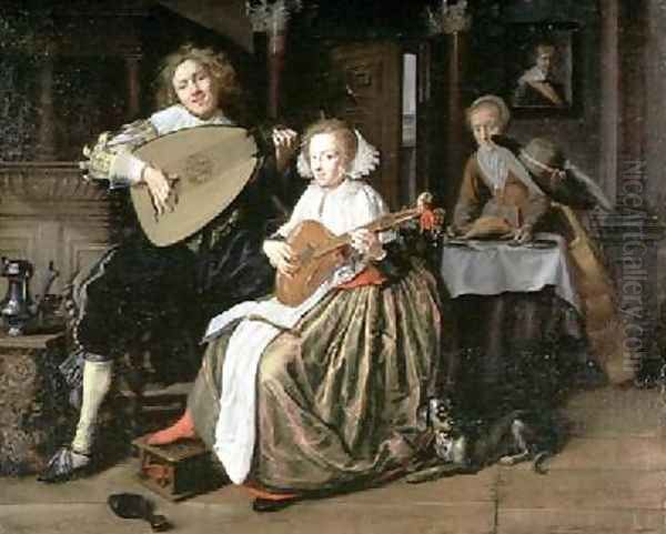 A Young Man Playing a Theorbo and a Young Woman Playing a Cittern Oil Painting by Jan Miense Molenaer