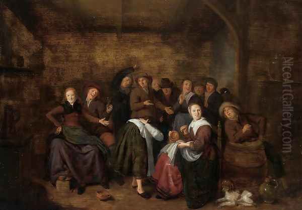 Peasants in an Inn Playing 'La Main Chaude (1) Oil Painting by Jan Miense Molenaer