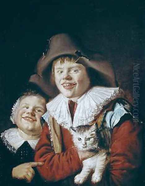 Children Playing with a Cat Oil Painting by Jan Miense Molenaer