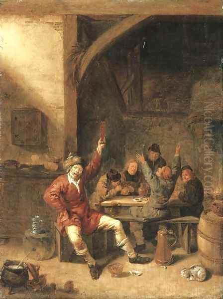 Peasants drinking, smoking and merrymaking in a tavern Oil Painting by Jan Miense Molenaer