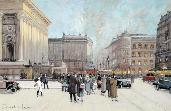 Madeleine Circle, Paris Oil Painting by Eugene Galien-Laloue