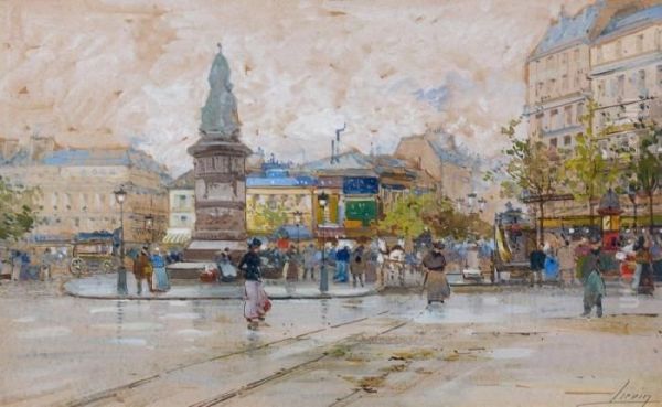 Place De Clichy Paris Oil Painting by Eugene Galien-Laloue