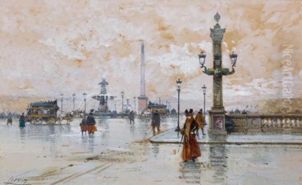 Place De La Concorde Oil Painting by Eugene Galien-Laloue