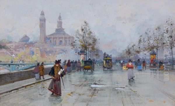 Ancien Palais Du Trocadero Oil Painting by Eugene Galien-Laloue