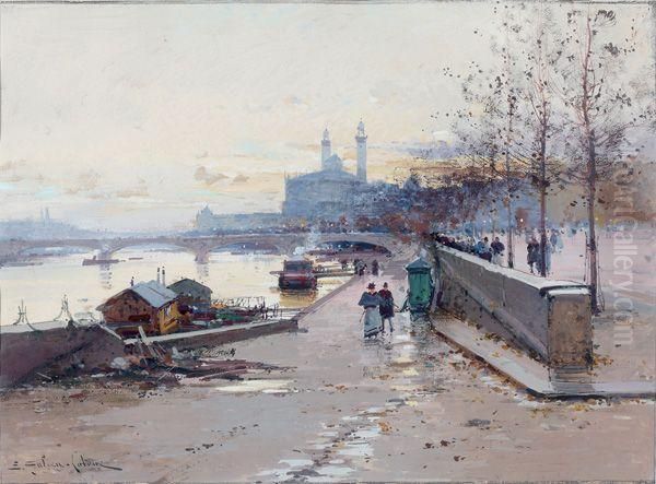 La Seine Et L'ancien Trocadero Oil Painting by Eugene Galien-Laloue