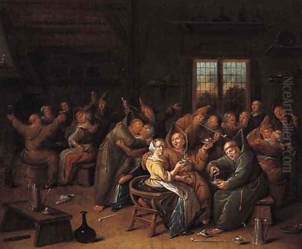 Monks merrymaking in a tavern Oil Painting by Jan Miense Molenaer