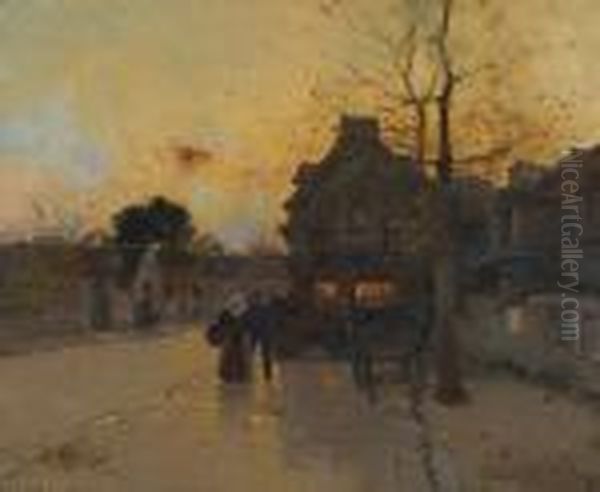 Village, Un Soir D'automne Oil Painting by Eugene Galien-Laloue