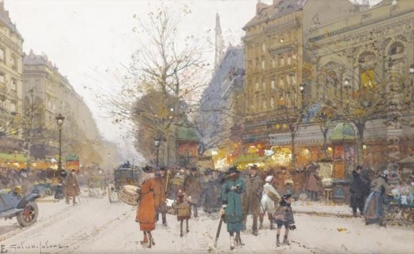 Theatre Du Gymnase, Boulevard De Bonne-nouvelle Oil Painting by Eugene Galien-Laloue