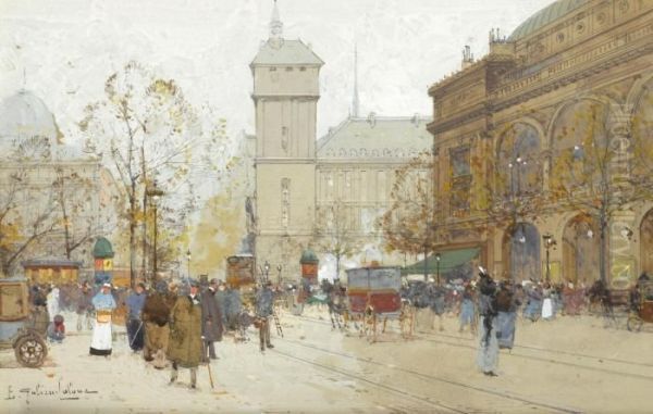 La Place Du Chatelet Oil Painting by Eugene Galien-Laloue